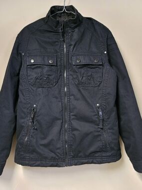 Esprit Black Jacket Mens Large Zip Up Utility Field Coat Casual